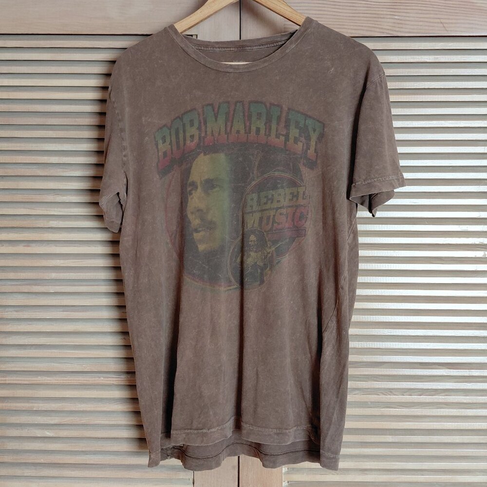 Vintage Style Retro Bob Marley Rebel Music Faded 100% Cotton Brown Dye T Shirt M